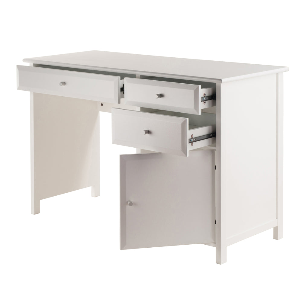 Winsome Wood Delta Contemporary White Writing Desk With Soft-close Drawers, Stylish Office Organization Solution White Composite Wood 10147-winsome-wood