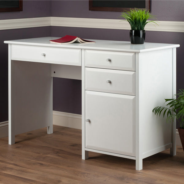 Winsome Wood Delta Contemporary White Writing Desk With Soft-close Drawers, Stylish Office Organization Solution White Composite Wood 10147-winsome-wood