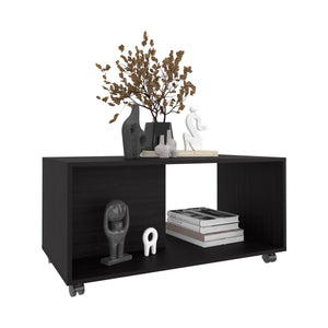 English Elm Patrick 36" Coffee Table with Casters, Black Wengue Finish, One Shelf, Modern Mobile Living Room Piece B200P253746