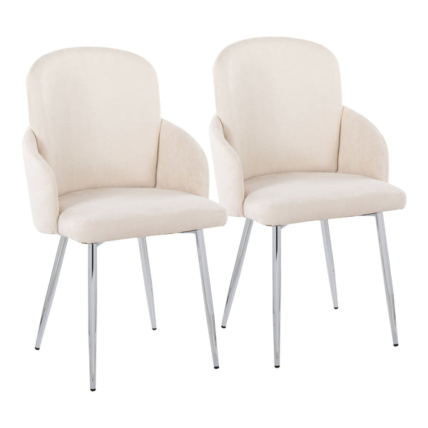 English Elm Dahlia Modern Dining Chair Set Of 2 In Cream Fabric With Stylish Chrome Accents – Elegant Comfort B202S01199