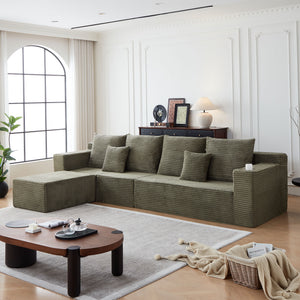 English Elm Deep Seat Corduroy Modular Cloud Couch - Plush Comfort With Built-In Cup Holders, No Assembly Needed! W848S00053