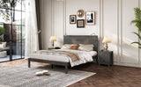 English Elm Farmhouse Wooden Platform Queen Size Bed, Modern Platform Bed With Two Bedside Lights, Antique Gray