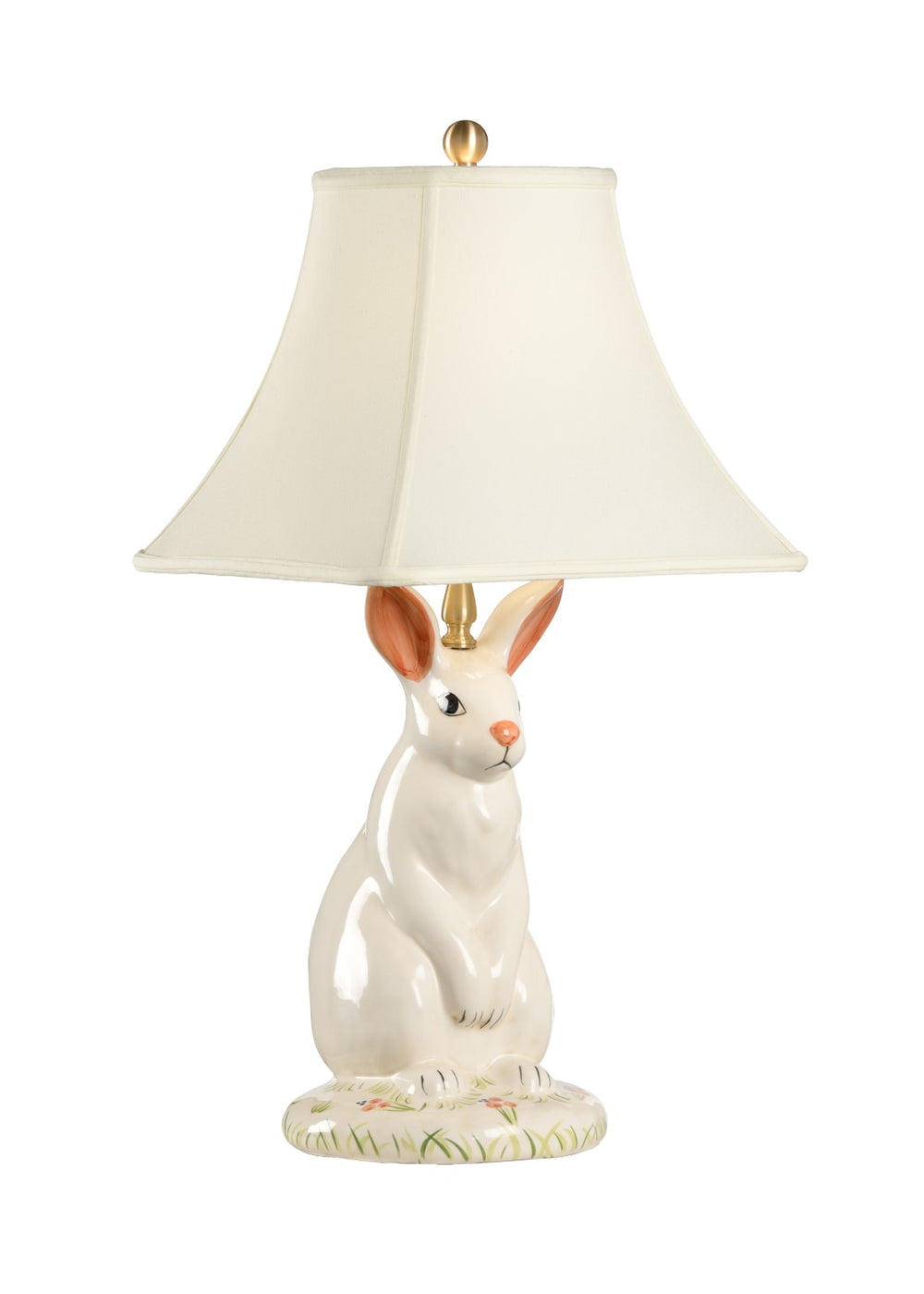 Wildwood Dignified Hand-Painted Porcelain Rabbit Lamp With Bone Silkette Shade — Neutral Nursery Accent Light 10165