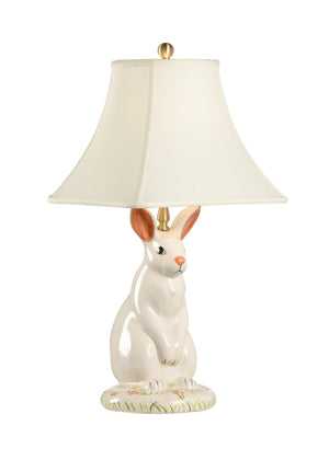 Wildwood Dignified Hand-Painted Porcelain Rabbit Lamp With Bone Silkette Shade — Neutral Nursery Accent Light 10165