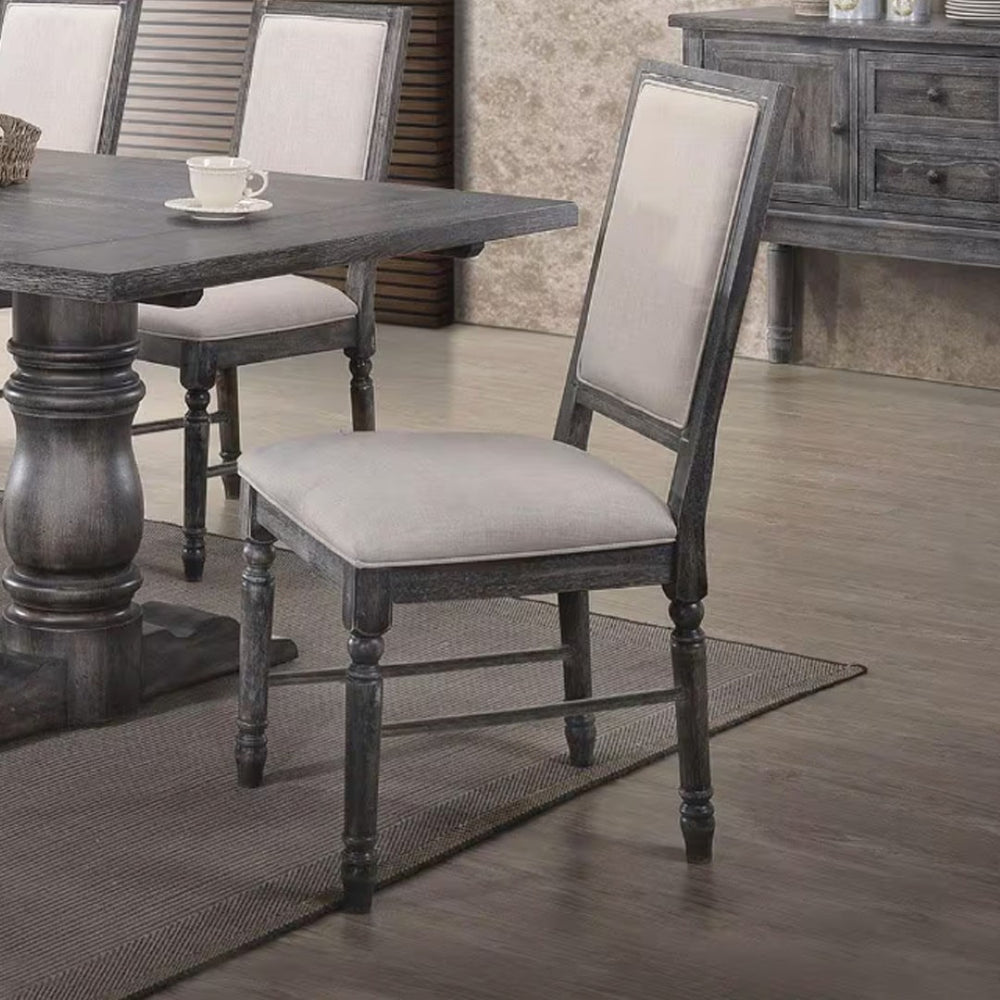 English Elm Set Of 2 Cream Linen Upholstered Dining Chairs With Weathered Gray Frame For Elegant Comfort B016P315042-GIGA