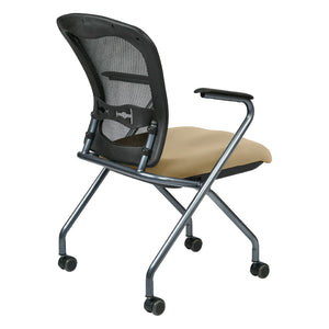 OSP Home Furnishings Deluxe Nesting Armchair with Mesh Back Lumbar Support for Office and Meeting Rooms Buff 84440-R104