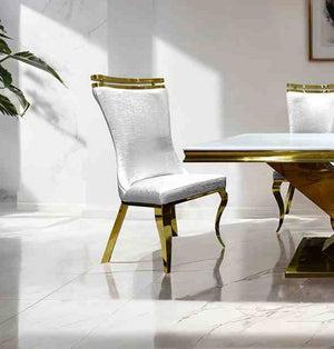 English Elm White Modern Upholstered Side Chair with Gold Legs, Tiger Print Accent, Comfortable Dining Seating White 38 L x 27 W x 22 H B2741S00725