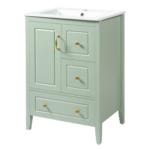 English Elm [video] 24 Inch Farmhouse Bathroom Vanity with Sink Pine Wood Mdf Soft Close Storage N759P415299G