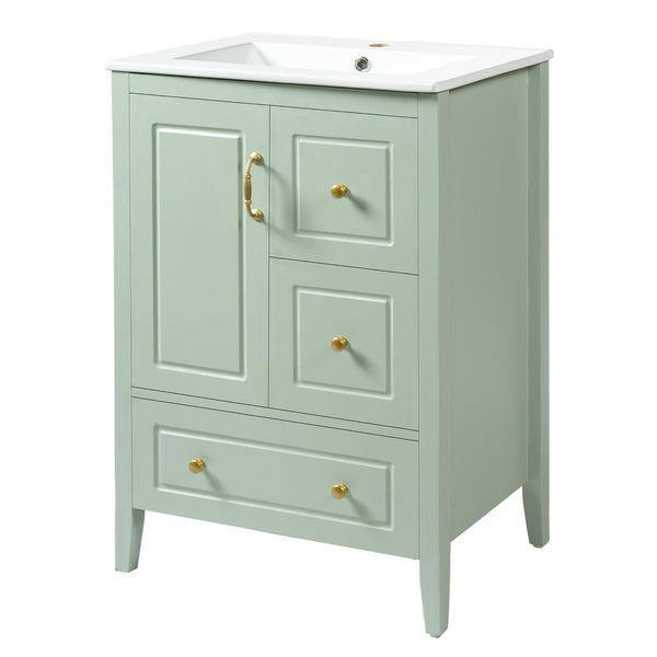 English Elm [video] 24 Inch Farmhouse Bathroom Vanity with Sink Pine Wood Mdf Soft Close Storage N759P415299G