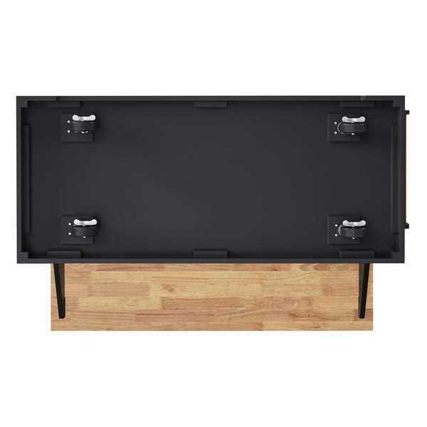 English Elm K&K 54" Farmhouse Kitchen Island with Embossed Texture, Drop Leaf, Soft-Close Drawers & Wheels Black N707P195395B