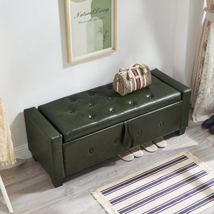 English Elm 48" Storage Ottoman Bench with Tufted Faux Leather Upholstery, Solid Wood Frame & 300lb Capacity Dark Green W1097P338777
