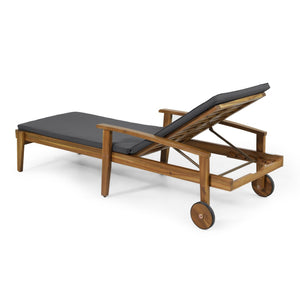 English Elm Jason Outdoor Acacia Wood Chaise Lounge with Adjustable Recline and Slat Design Grey N769P363844G