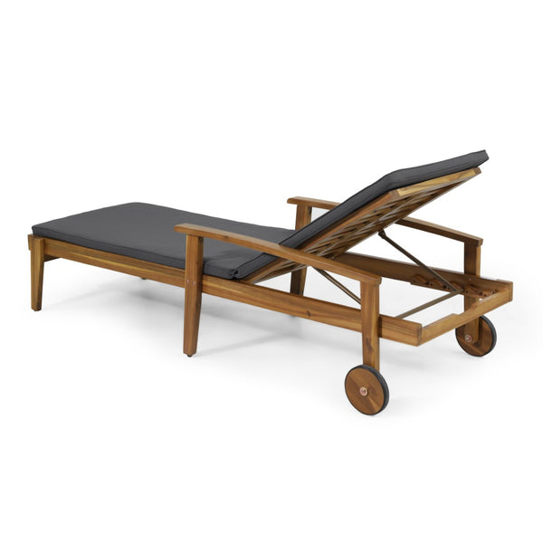 English Elm Jason Outdoor Acacia Wood Chaise Lounge with Adjustable Recline and Slat Design Grey N769P363844G
