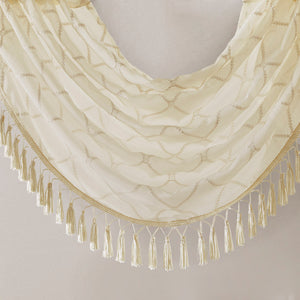 JLA Home Madison Park - Diamond Sheer Embroidered Valance with Tassel Trim — Soft Waterfall Drape, Neutral Texture for Layering MP41-4937