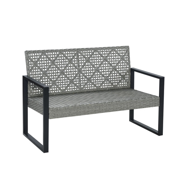 English Elm 4-Piece Patio Set with Acacia Wood Table, Light Gray Rattan & Blue Cushions — Durable, Weather-Resistant Seating for Balcony W2391P265430