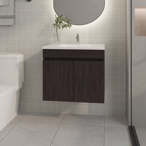 English Elm FM Modern Floating Bathroom Vanity with Integrated Sink and Soft-Close Door for Sleek Storage Wenge 29 L x 23 W x 13 H B128P293884