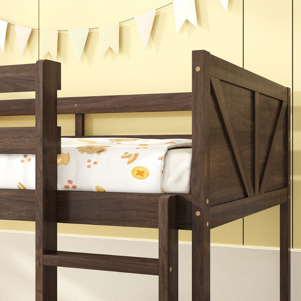 English Elm Twin Over Rubberwood Bunk Bed Convertible with Storage Drawers and Safety Rails Antique Dark Oak W504S00284