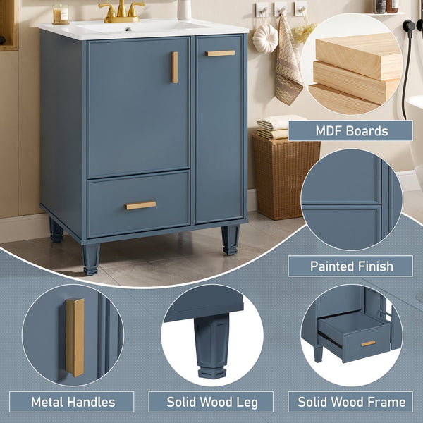 English Elm Christopher Knight Home® - 24" Bathroom Vanity with Ceramic Sink, Solid Wood Frame, Soft-Close Drawers & Ample Storage Appeal Grey N759P269734E