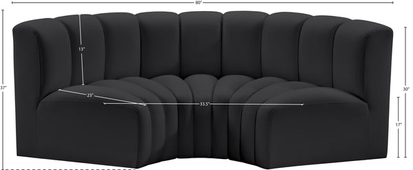 Arc Black Vegan Leather Modular Sofa 101Black-S3C Meridian Furniture