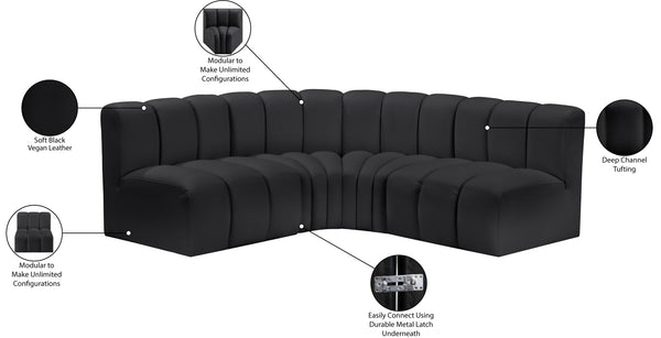 Arc Black Vegan Leather Modular Sofa 101Black-S4B Meridian Furniture