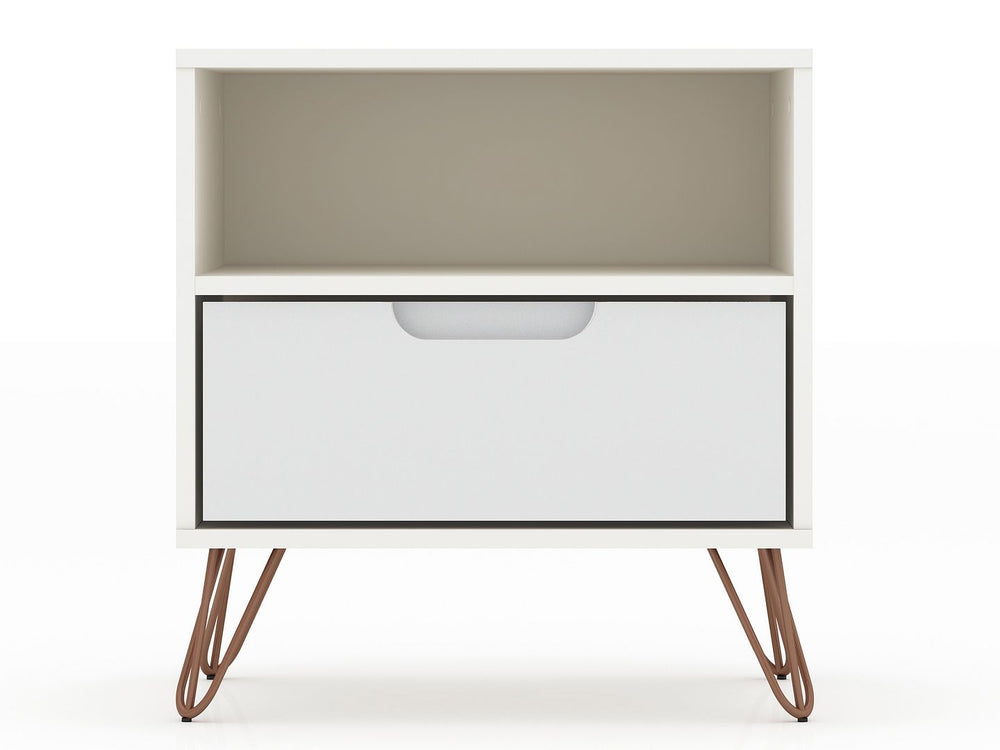 Manhattan Comfort Rockefeller Mid-Century Modern Nightstand White 101GMC1