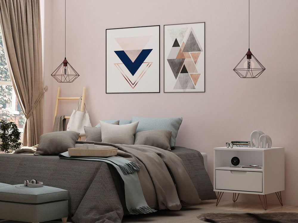 Manhattan Comfort Rockefeller Mid-Century Modern Nightstand White 101GMC1