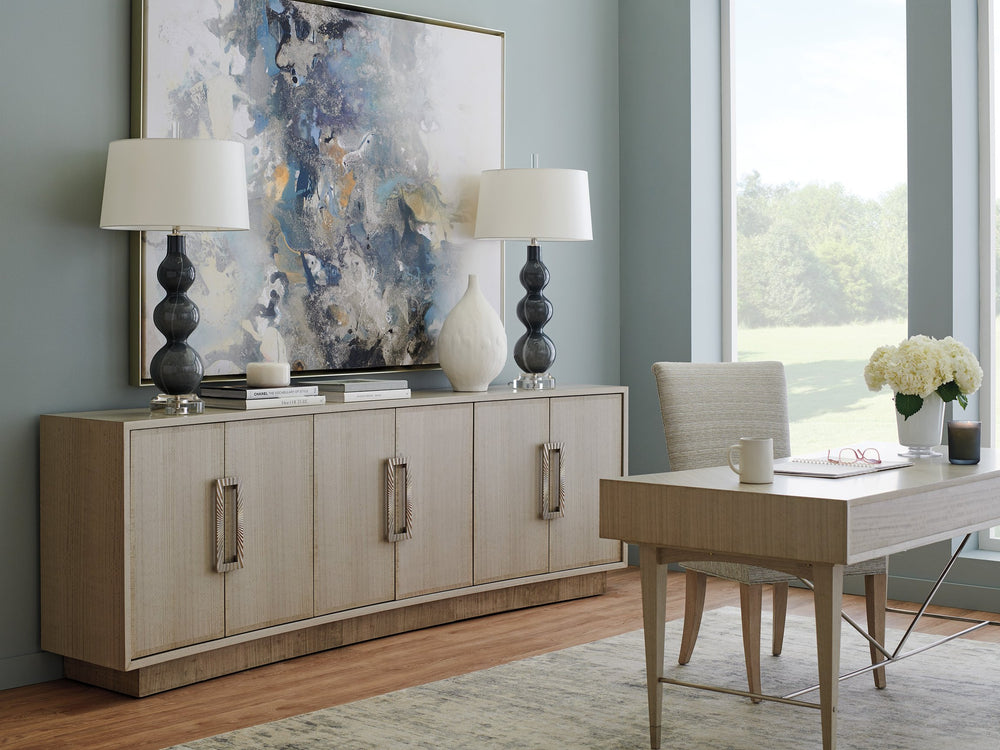 Lexington Sligh Donovan Media Console - Contemporary Eucalyptus Design With Sleek Storage & Striking Metal Accents Gray Wood 101-661