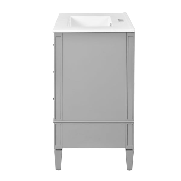 English Elm 30 30 Inch Bathroom Vanity with Ceramic Sink, Modern Compact 3-Drawer Storage Cabinet for Small Baths Grey N710P247499E