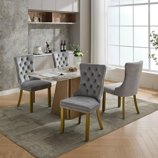 English Elm A&a Furniture Nikki Velvet Wingback Dining Chair Set Nailhead Trim Golden Legs W1143P179488