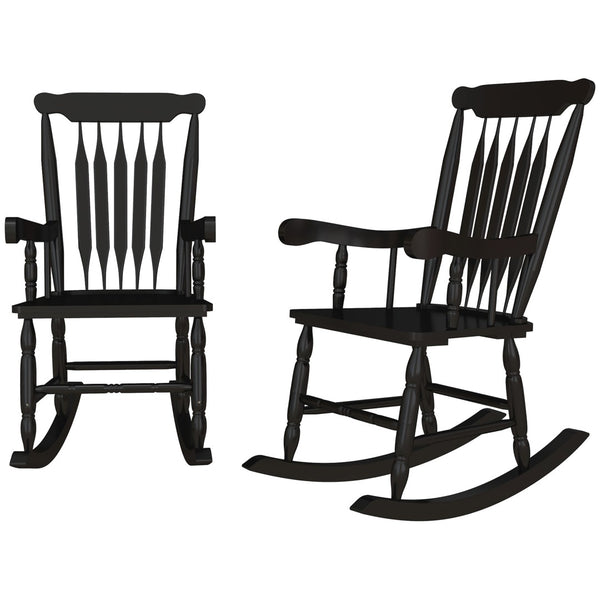 English Elm Outsunny Outdoor Rocking Chairs Set Of 2 - Classic Black Wood Rockers For Patios, Gardens & Balconies W2225P217107-GIGA