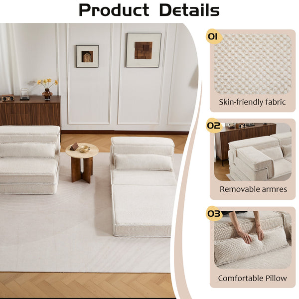 English Elm Compression Modular Floor Sofa Bed - Versatile Diy 2-Seater With Soft Fleece, No Assembly Required! W3723S00047
