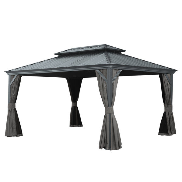 English Elm 12' X 16' Hardtop Gazebo - Stylish Outdoor Canopy With Drainage, Dual-Layer Roof & Insect Protection W1859S00143