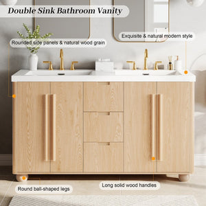 English Elm [cabinet Only] 58 Inch Double Sink Vanity Base Wood Grain Mdf Soft Close Storage N759S425429N