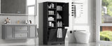 English Elm Bathroom Storage Cabinet With Doors and Drawers, Tilt-Out Laundry Hamper, Multiple Storage Space, Freestanding Style, Open Shelve, Adjustable Shelf, Black