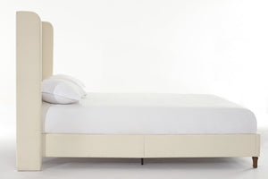 English Elm Harper Wingback King Bed Ivory Boucle Upholstery Walnut Legs Elegant Master Bedroom B191P458351