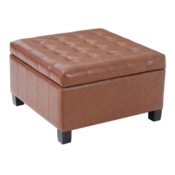English Elm Black Tufted Pu Lift Top Storage Ottoman with Rubberwood Legs for Living Spaces Light Brown N779P404084L