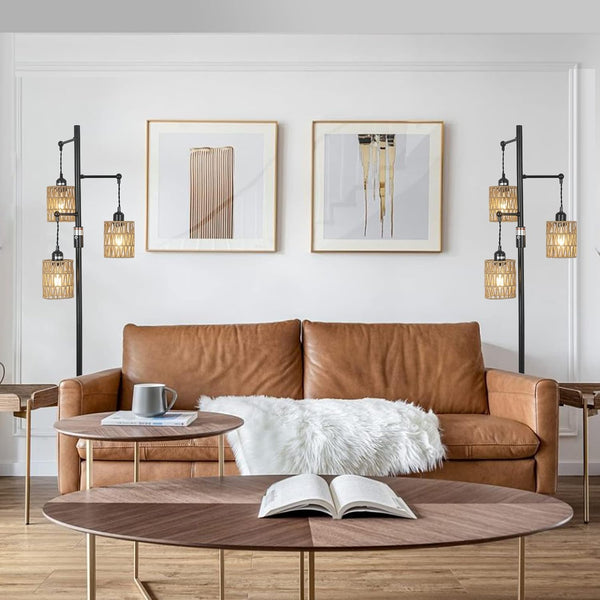 English Elm Floor Lamp - Elegant Rattan Design With Stepless Dimming, Perfect For Cozy Home Décor & Lighting W2738P185406