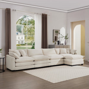 English Elm Modern L-Shape Modular Sectional Sofa With Ottoman - Stylish, Comfortable Corduroy Couch For Any Room W714S00781