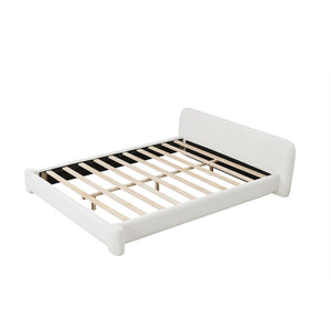 English Elm [cozy White Boucle Platform Bed Low Profile Frame for Modern Bedroom Decor N769P365687A