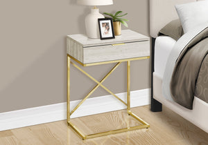 English Elm Accent Table With Beige Marble Look Top & Gold Metal Frame - Stylish Storage For Living Room & Bedroom B2710P219298
