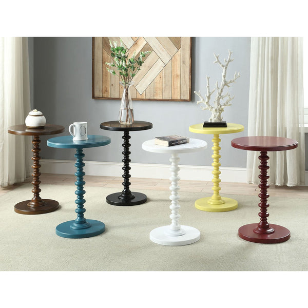 English Elm Teal Round Pedestal Side Table with Turned Base, Solid Wood & MDF, Timeless Accent for Living Rooms and Dining Spaces B062P185709
