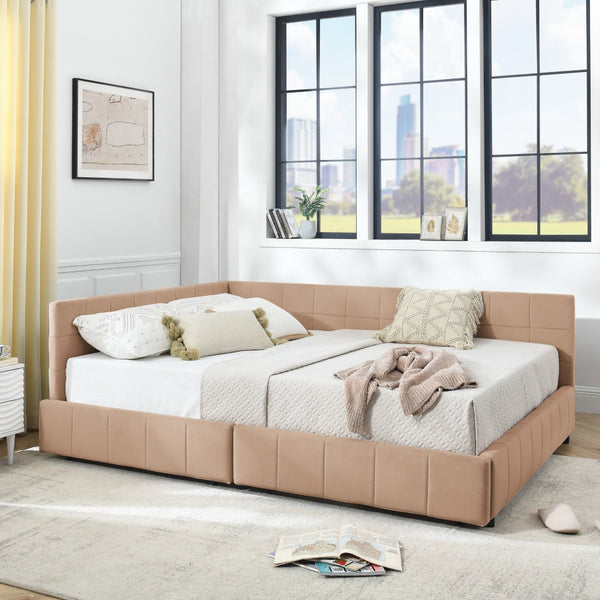 English Elm Queen Size Velvet Tufted Sofa Bed Frame With Padded Backrest, Armrests - Elegant Pink Design! W487S00276-GIGA