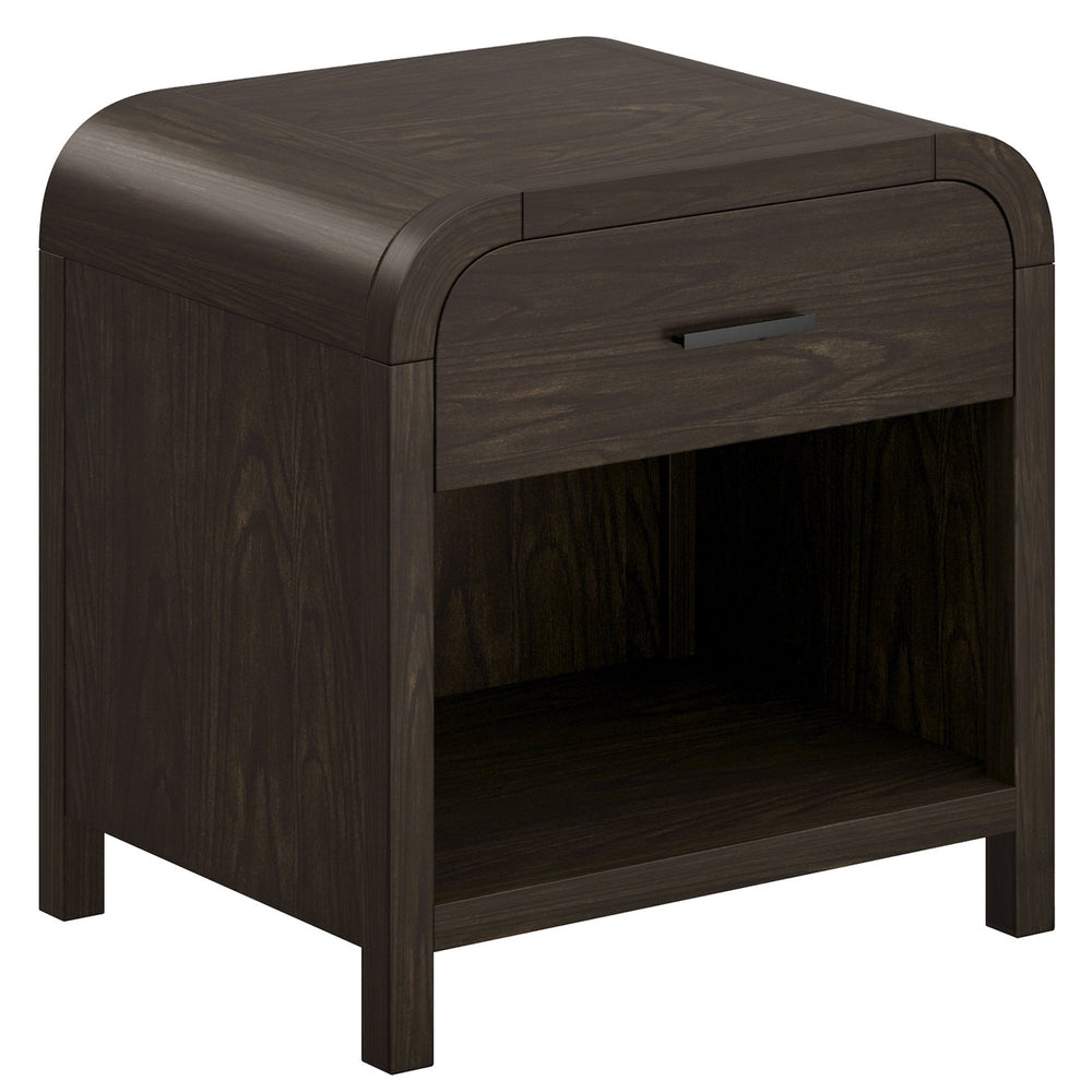 Worldwide Home Furnishings Bowman-1 Elegant 1-drawer Accent Table With Open Shelf And Charging Station For Versatile Decor Dark Walnut Engineered Wood,Oak Veneer 102-281dwt