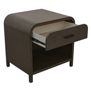 Worldwide Home Furnishings Bowman-1 Elegant 1-drawer Accent Table With Open Shelf And Charging Station For Versatile Decor Dark Walnut Engineered Wood,Oak Veneer 102-281dwt