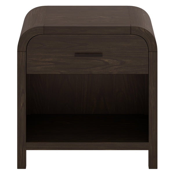 Worldwide Home Furnishings Bowman-1 Elegant 1-drawer Accent Table With Open Shelf And Charging Station For Versatile Decor Dark Walnut Engineered Wood,Oak Veneer 102-281dwt