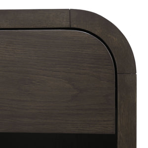 Worldwide Home Furnishings Bowman-1 Elegant 1-drawer Accent Table With Open Shelf And Charging Station For Versatile Decor Dark Walnut Engineered Wood,Oak Veneer 102-281dwt