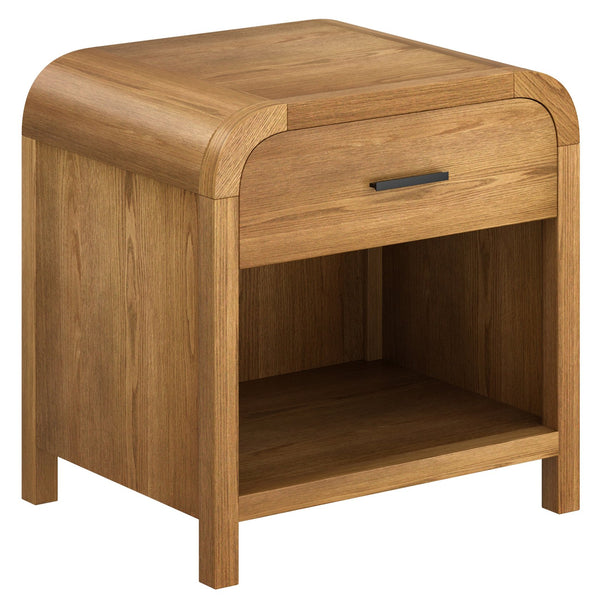 Worldwide Home Furnishings Bowman-1 Elegant 1-drawer Accent Table With Open Shelf And Charging Station For Versatile Decor Natural Engineered Wood,Oak Veneer 102-281nat