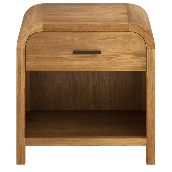 Worldwide Home Furnishings Bowman-1 Elegant 1-drawer Accent Table With Open Shelf And Charging Station For Versatile Decor Natural Engineered Wood,Oak Veneer 102-281nat