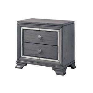 English Elm Contemporary Light Gray Nightstand with Mirror Trim, Solid Wood Dovetail Drawers, Felt-Lined Top —30x17.5x29.5" B011P406251