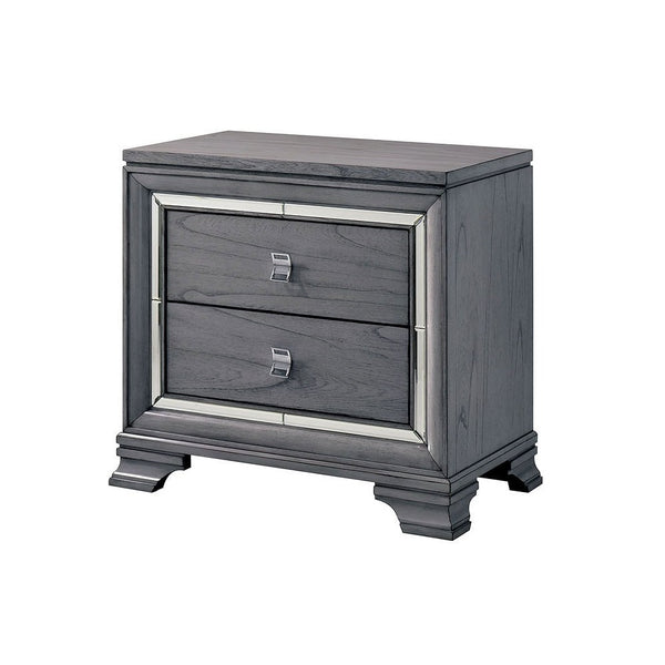 English Elm Contemporary Light Gray Nightstand with Mirror Trim, Solid Wood Dovetail Drawers, Felt-Lined Top —30x17.5x29.5" B011P406251